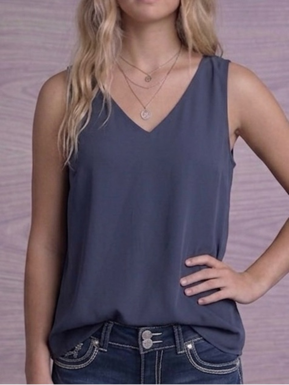 Nine West Navy Blue V-Neck Tank Top Size L Flowy Casual Workwear Classic